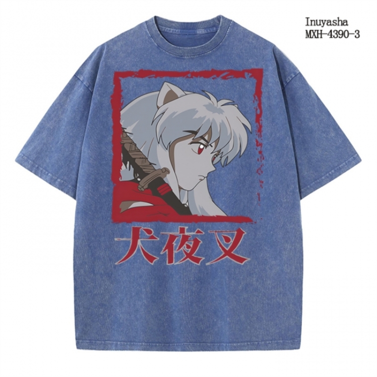Inuyasha Anime peripheral pure cotton washed and worn T-shirt from S to 2XL MXH-4390-3