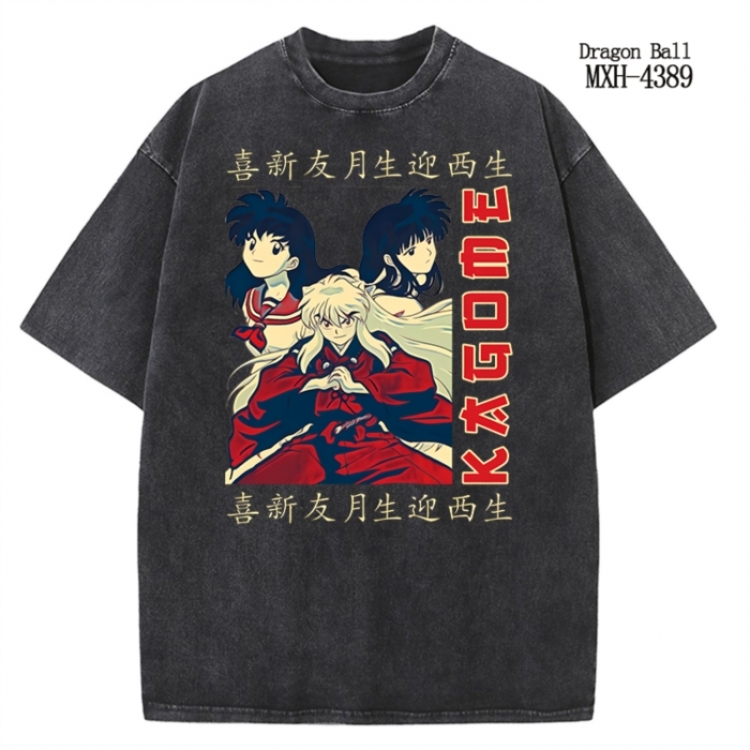 Inuyasha Anime peripheral pure cotton washed and worn T-shirt from S to 2XL  MXH-4389