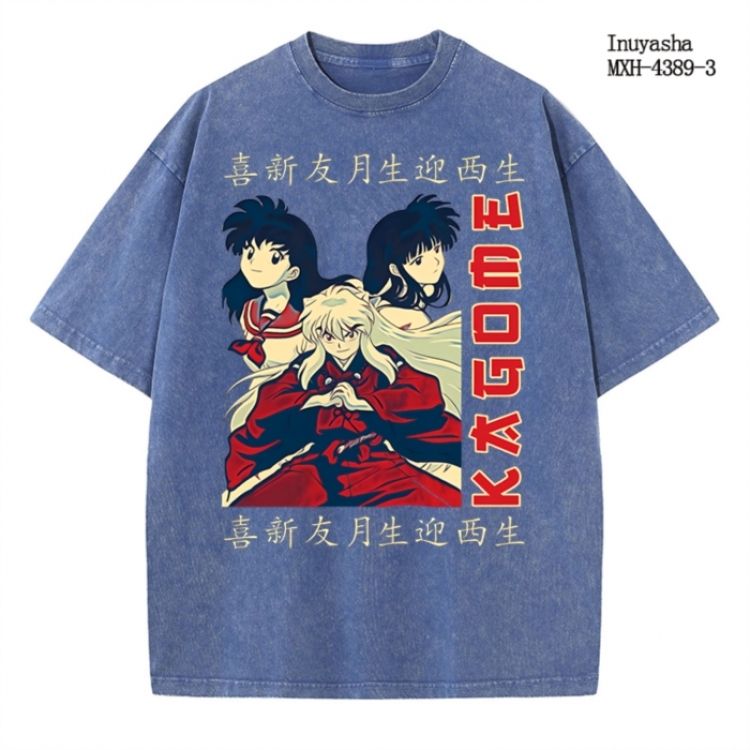 Inuyasha Anime peripheral pure cotton washed and worn T-shirt from S to 2XL  MXH-4389-3