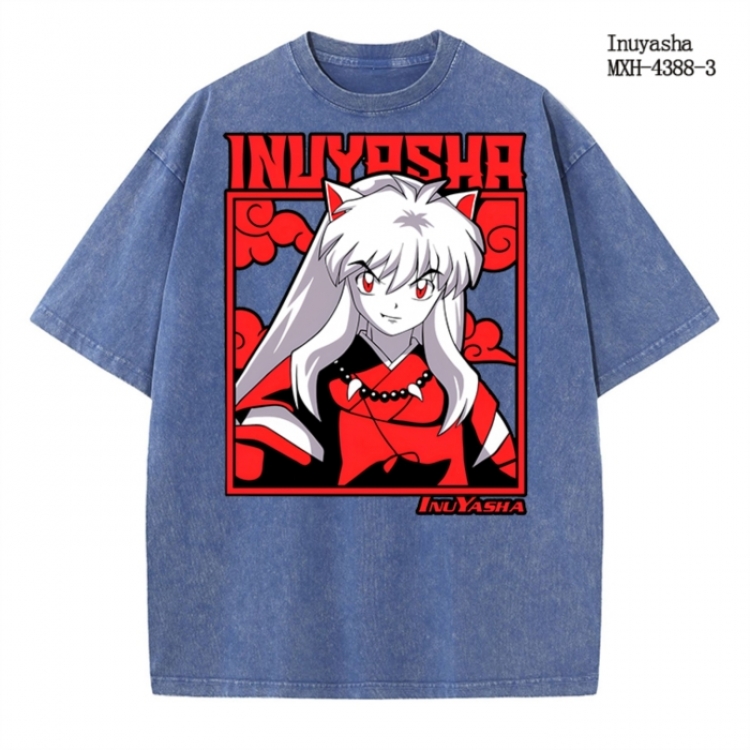 Inuyasha Anime peripheral pure cotton washed and worn T-shirt from S to 2XL  MXH-4388-3