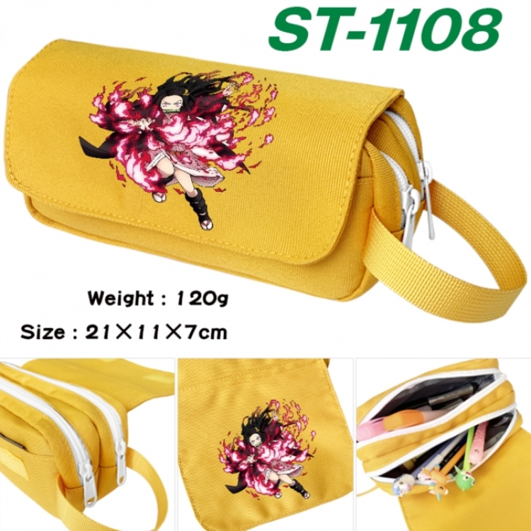 Demon Slayer Kimets Anime waterproof canvas portable double-layer pencil bag cosmetic bag 21x11x7cm