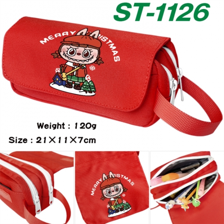 LABUBU Anime waterproof canvas portable double-layer pencil bag cosmetic bag 21x11x7cm