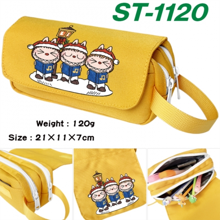 LABUBU Anime waterproof canvas portable double-layer pencil bag cosmetic bag 21x11x7cm
