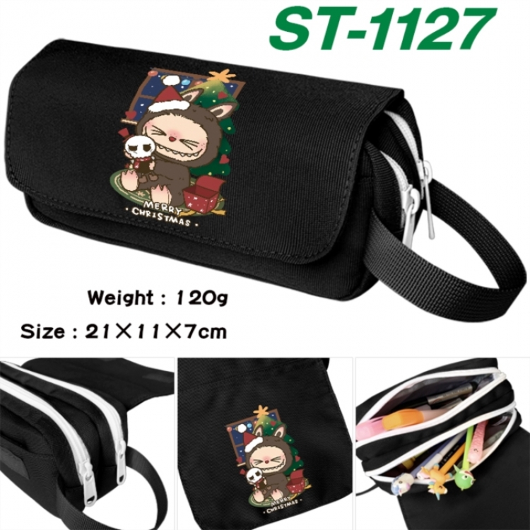 LABUBU Anime waterproof canvas portable double-layer pencil bag cosmetic bag 21x11x7cm