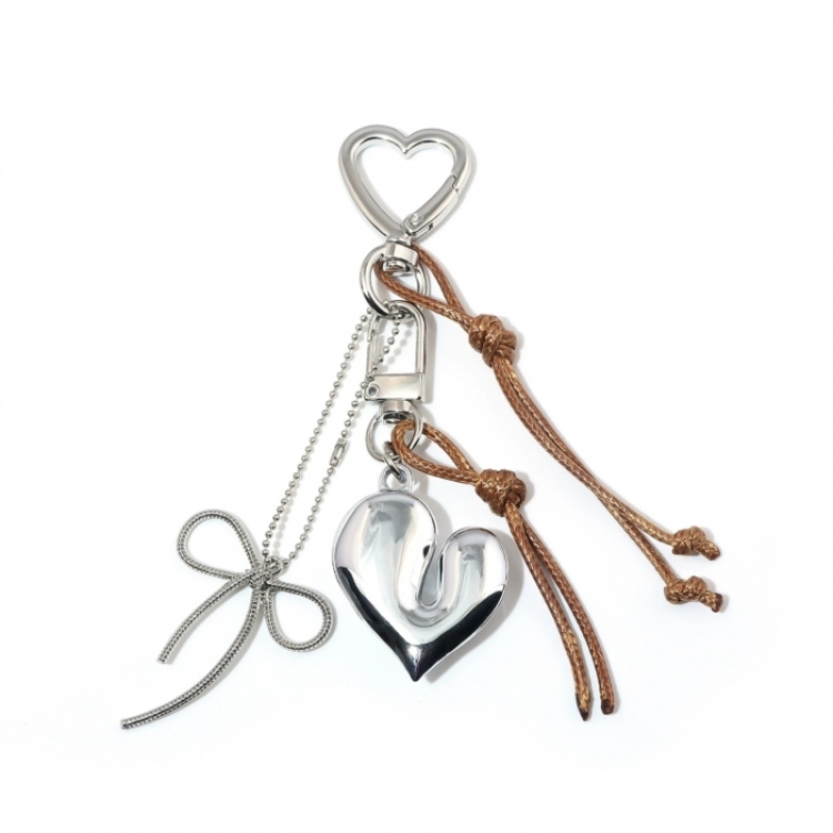 Irregular metal heart-shaped bag pendant keychain OPP packaging price for 5 pcs K00902-04
