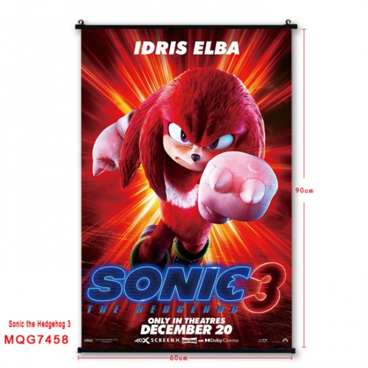 Sonic The Hedgehog Anime black Plastic rod Cloth painting Wall Scroll 60X90CM 