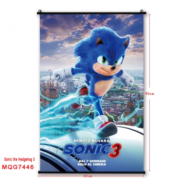 Sonic The Hedgehog Anime black Plastic rod Cloth painting Wall Scroll 60X90CM 