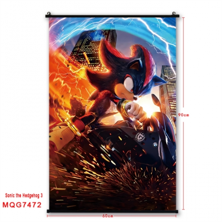 Sonic The Hedgehog Anime black Plastic rod Cloth painting Wall Scroll 60X90CM 