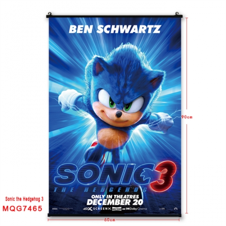 Sonic The Hedgehog Anime black Plastic rod Cloth painting Wall Scroll 60X90CM 