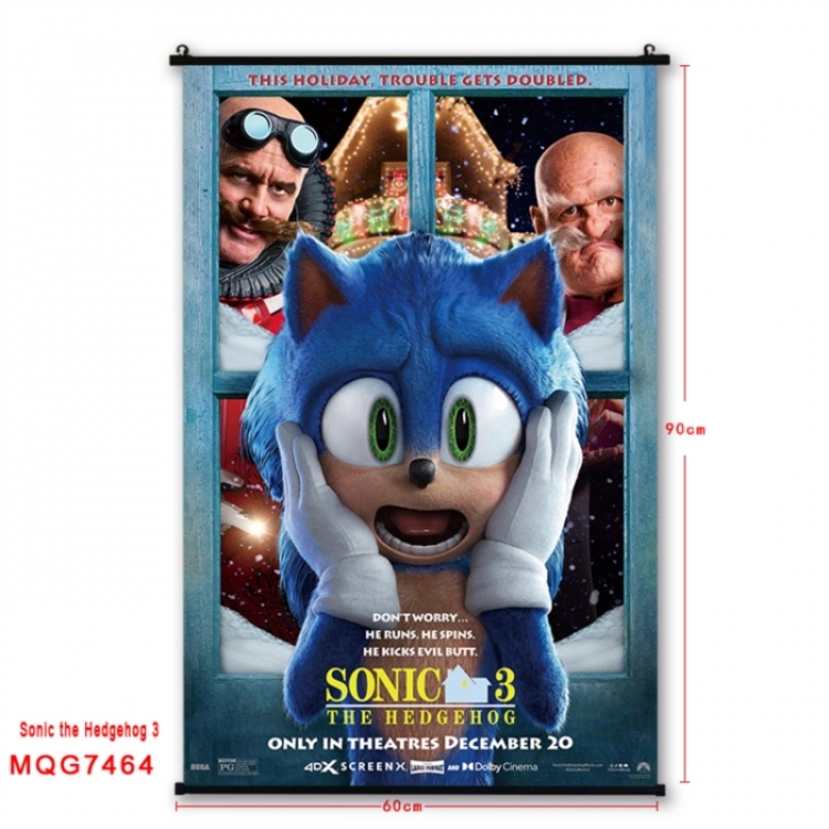 Sonic The Hedgehog Anime black Plastic rod Cloth painting Wall Scroll 60X90CM 