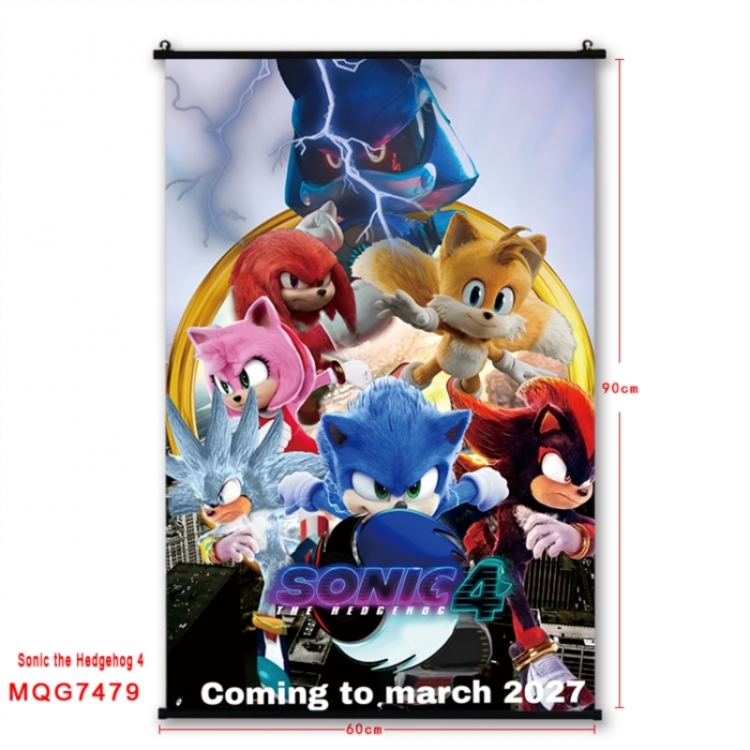 Sonic The Hedgehog Anime black Plastic rod Cloth painting Wall Scroll 60X90CM 