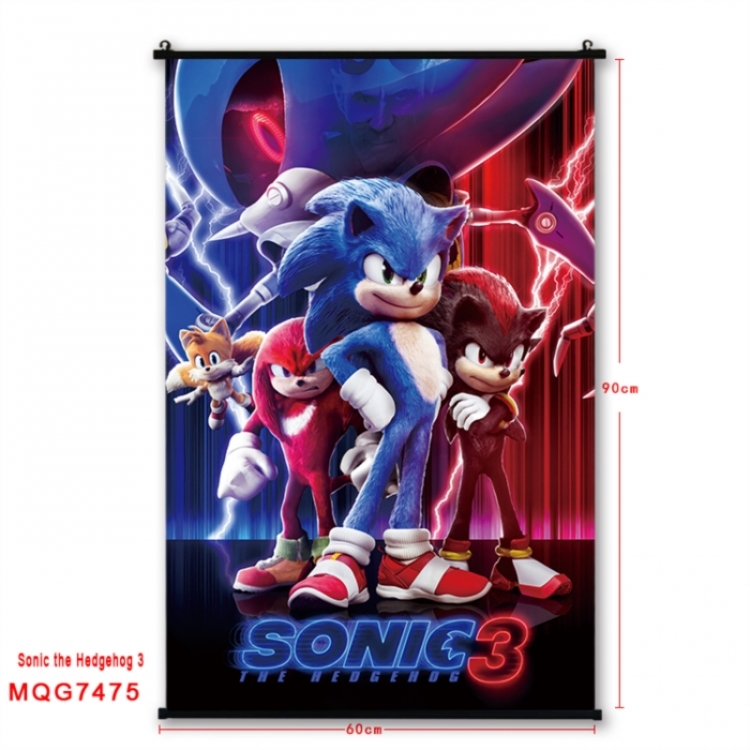 Sonic The Hedgehog Anime black Plastic rod Cloth painting Wall Scroll 60X90CM 