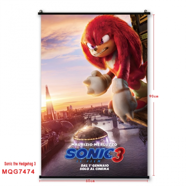 Sonic The Hedgehog Anime black Plastic rod Cloth painting Wall Scroll 60X90CM 