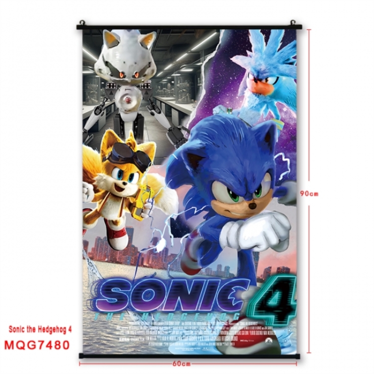Sonic The Hedgehog Anime black Plastic rod Cloth painting Wall Scroll 60X90CM 