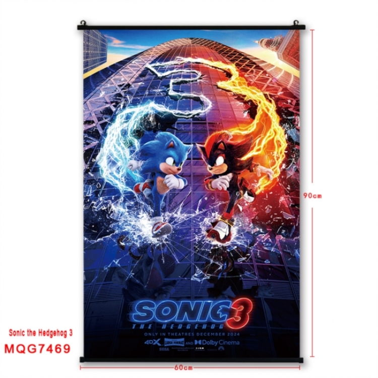 Sonic The Hedgehog Anime black Plastic rod Cloth painting Wall Scroll 60X90CM 