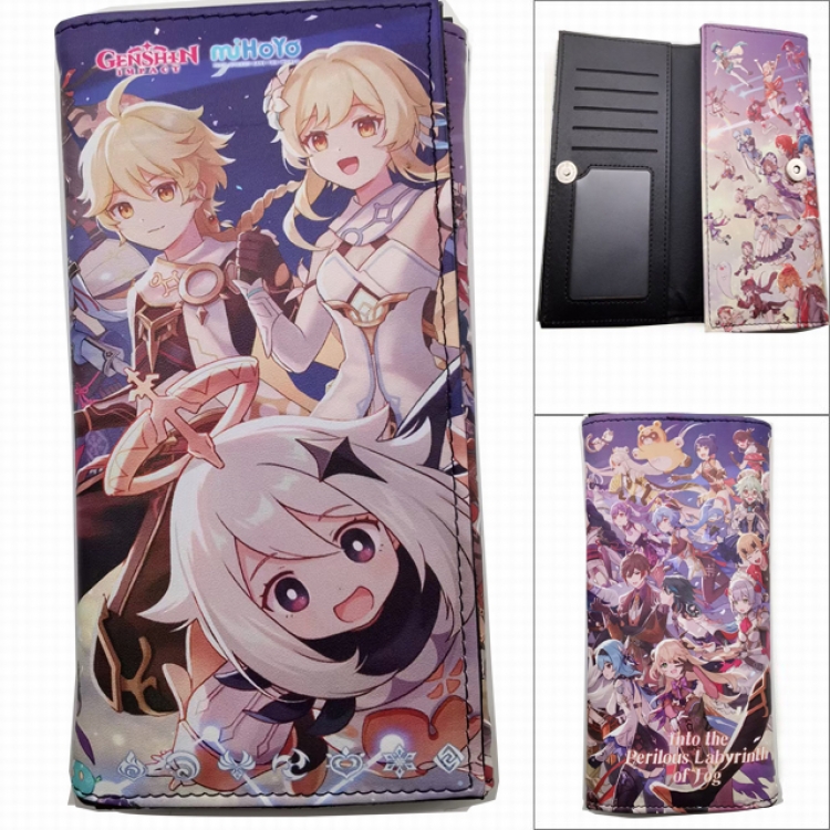Genshin Impact Anime Long Tri-Fold Wallet Wallet with Colorful Snaps PK-100