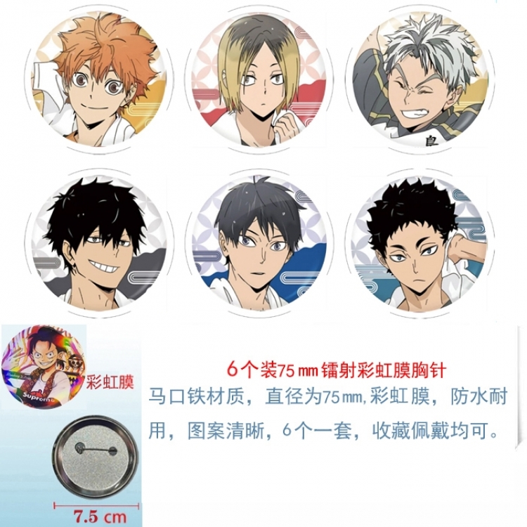 Haikyuu!! Anime Rainbow Mask Badge Brooch 75MM a set of 6