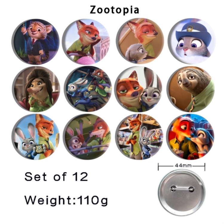 Zootopia Anime tinplate bright film badge 44mm a set of 12