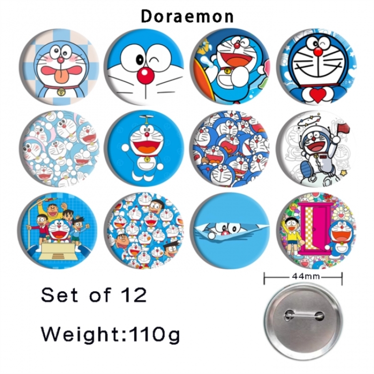 Doraemon Anime tinplate bright film badge 44mm a set of 12