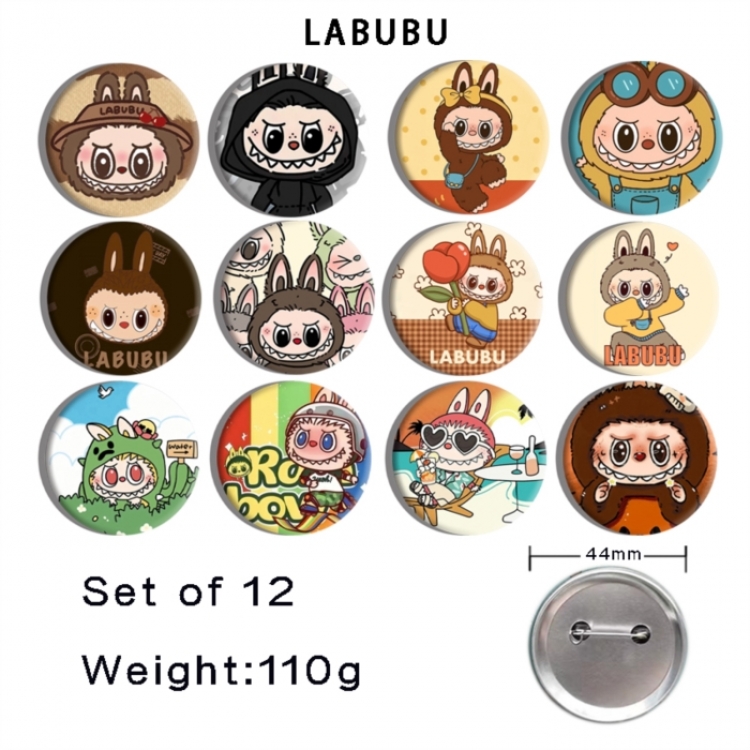 LABUBU Anime tinplate bright film badge 44mm a set of 12