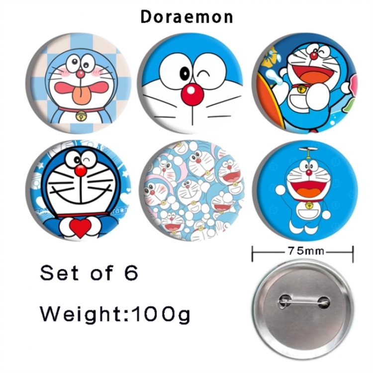 Doraemon Anime Tinplate Bright Film Emblem Badge 75mm a set of 6