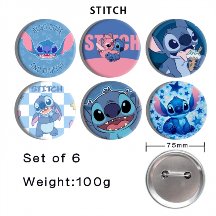 Lilo & Stitch Anime Tinplate Bright Film Emblem Badge 75mm a set of 6
