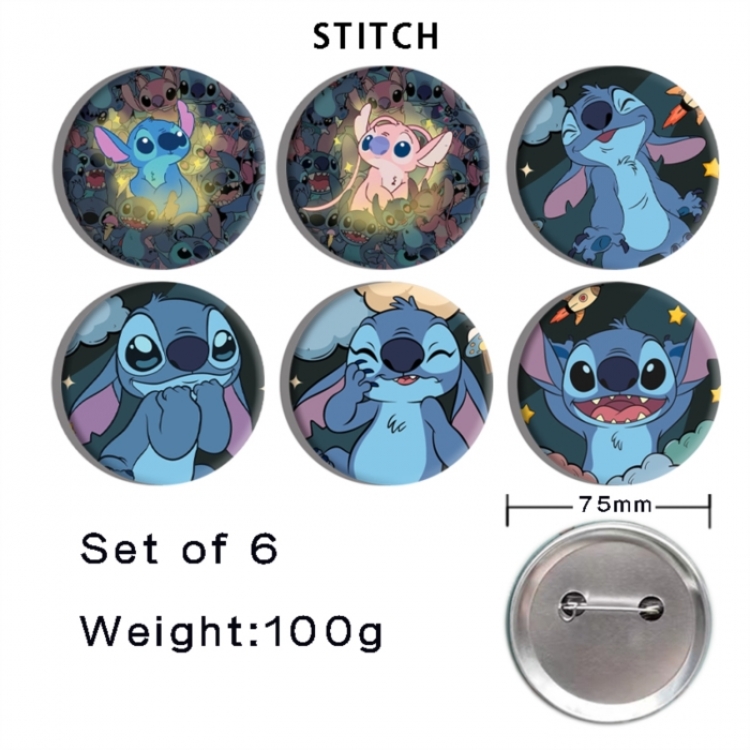 Lilo & Stitch Anime Tinplate Bright Film Emblem Badge 75mm a set of 6