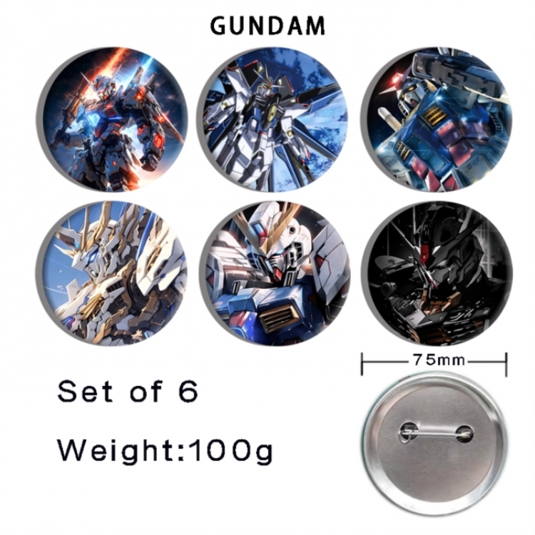 Gundam Anime Tinplate Bright Film Emblem Badge 75mm a set of 6