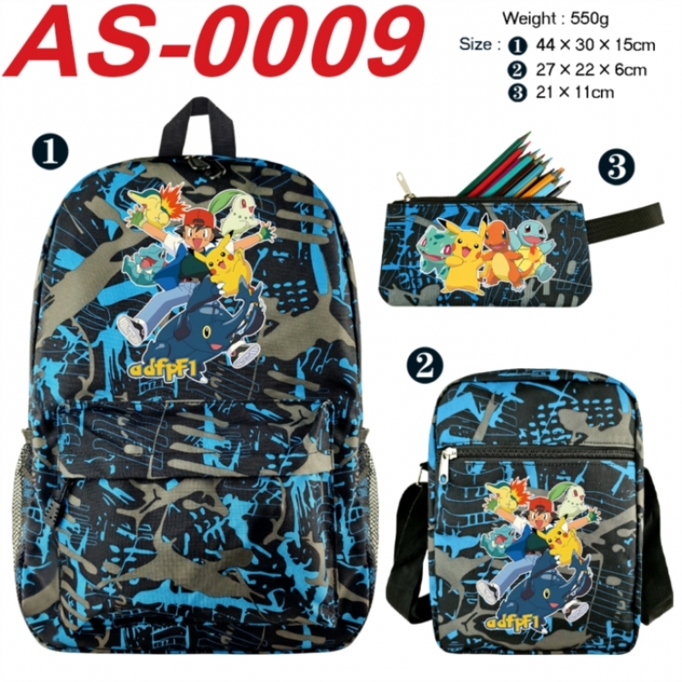 Pokemon Anime canvas backpack backpack+lunch bag+pencil case set 550g