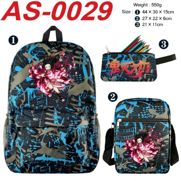 Demon Slayer Kimets Anime canvas backpack backpack+lunch bag+pencil case set 550g