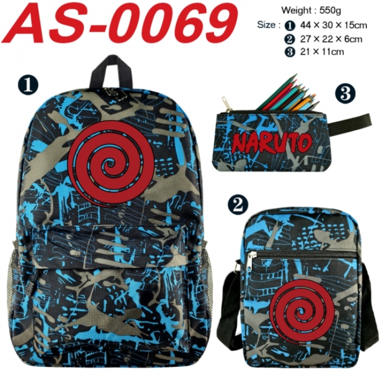 Naruto Anime canvas backpack backpack+lunch bag+pencil case set 550g