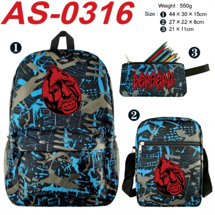 Berserk Anime canvas backpack backpack+lunch bag+pencil case set 550g