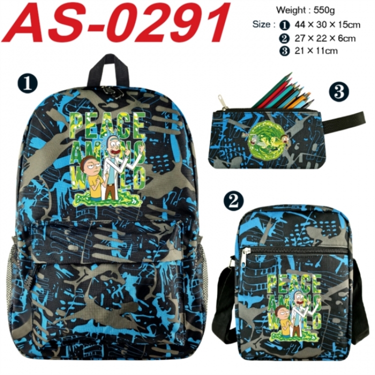 Rick and Morty Anime canvas backpack backpack+lunch bag+pencil case set 550g