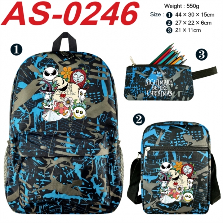 The Nightmare Before Christmas Anime canvas backpack backpack+lunch bag+pencil case set 550g
