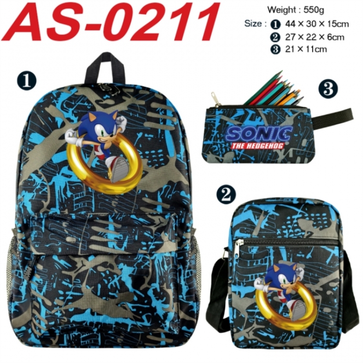 Sonic The Hedgehog Anime canvas backpack backpack+lunch bag+pencil case set 550g