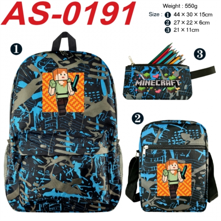 Minecraft Anime canvas backpack backpack+lunch bag+pencil case set 550g