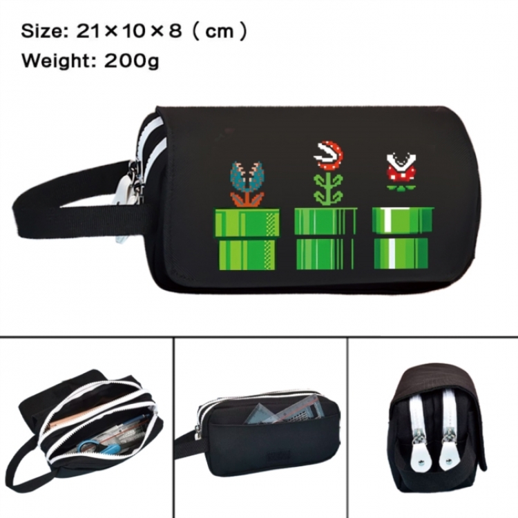 Super Mario Anime peripheral handheld large capacity double-layer Oxford cloth pencil case 21X10X8cm
