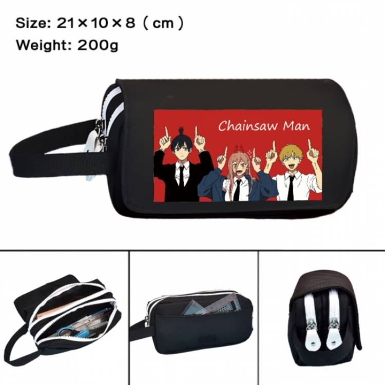Chainsaw man Anime peripheral handheld large capacity double-layer Oxford cloth pencil case 21X10X8cm