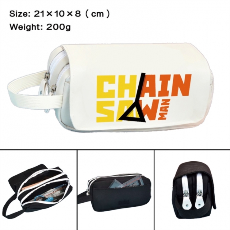 Chainsaw man Anime peripheral handheld large capacity double-layer Oxford cloth pencil case 21X10X8cm