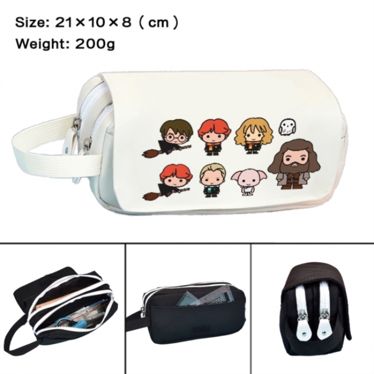 Harry Potter Anime peripheral handheld large capacity double-layer Oxford cloth pencil case 21X10X8cm