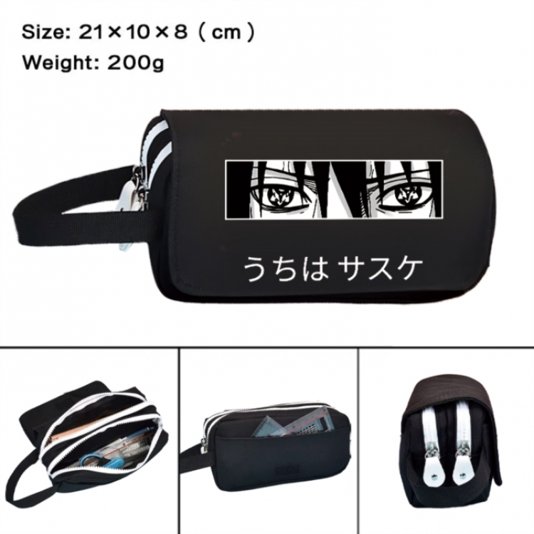 Naruto Anime peripheral handheld large capacity double-layer Oxford cloth pencil case 21X10X8cm