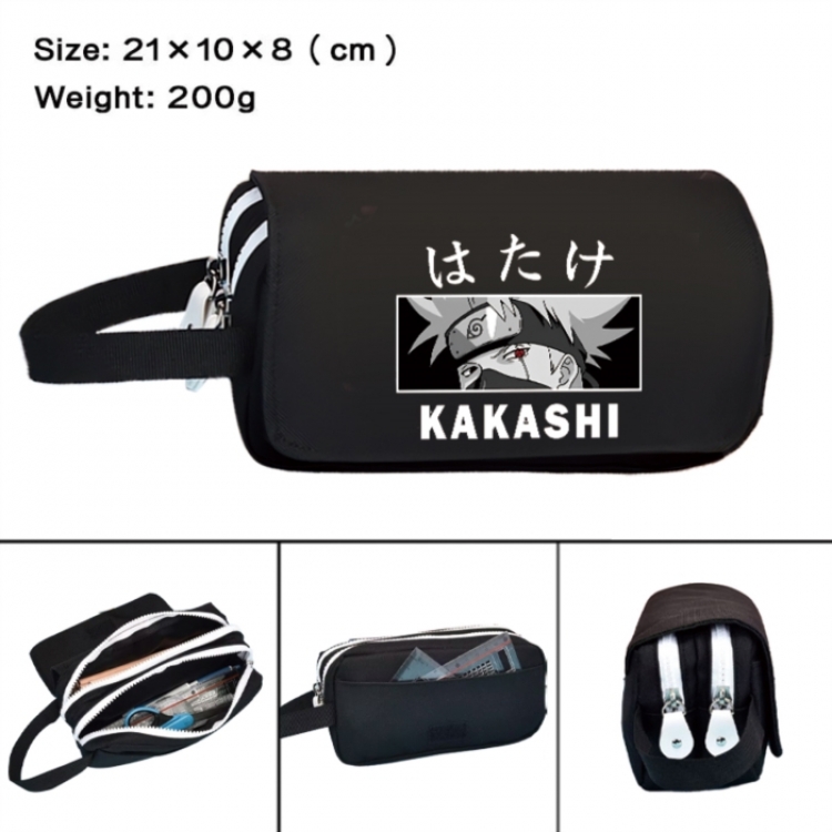 Naruto Anime peripheral handheld large capacity double-layer Oxford cloth pencil case 21X10X8cm