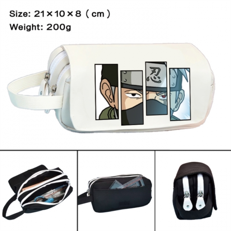 Naruto Anime peripheral handheld large capacity double-layer Oxford cloth pencil case 21X10X8cm