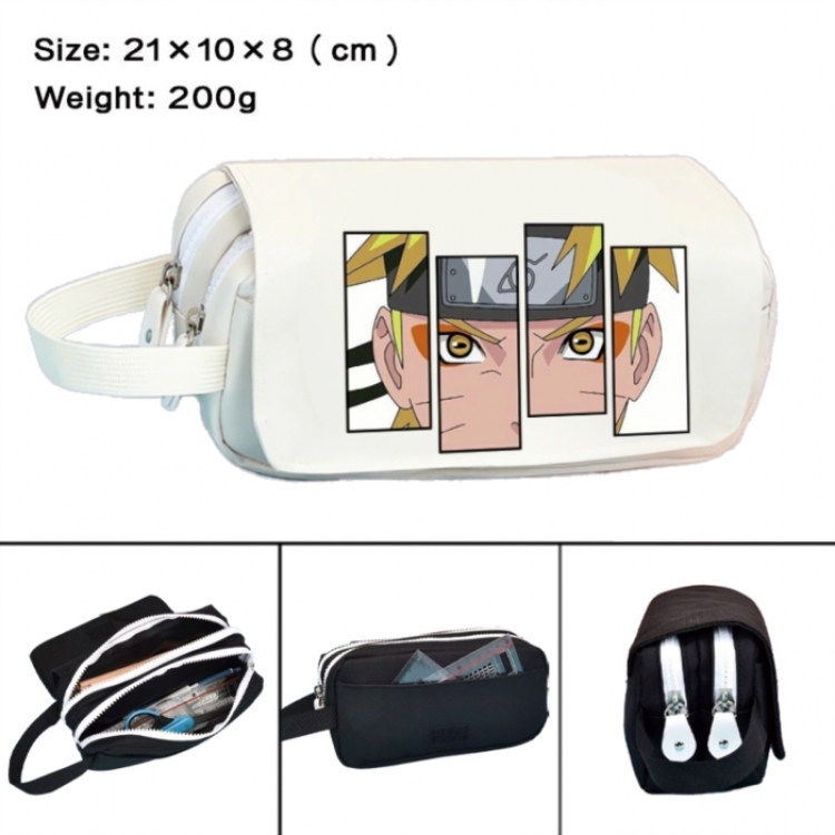 Naruto Anime peripheral handheld large capacity double-layer Oxford cloth pencil case 21X10X8cm