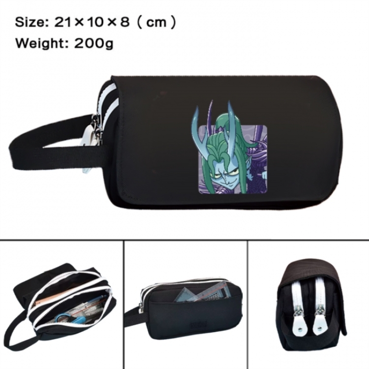 Nezha Anime peripheral handheld large capacity double-layer Oxford cloth pencil case 21X10X8cm