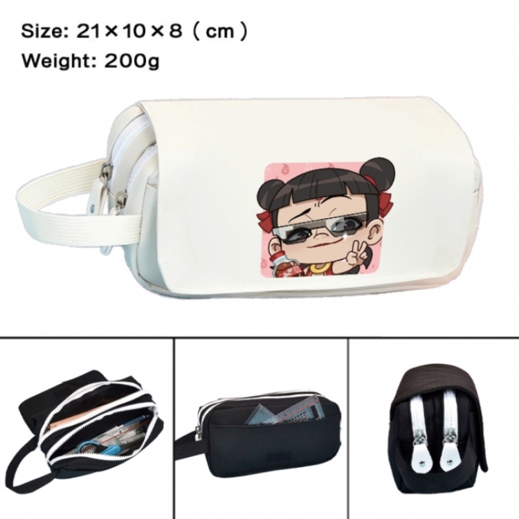 Nezha Anime peripheral handheld large capacity double-layer Oxford cloth pencil case 21X10X8cm