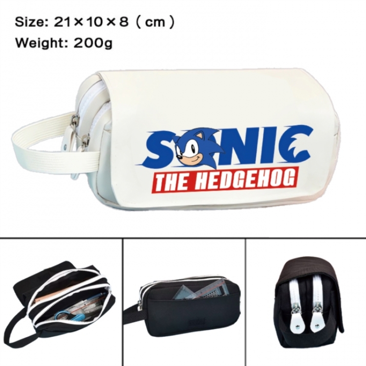 Sonic The Hedgehog Anime peripheral handheld large capacity double-layer Oxford cloth pencil case 21X10X8cm