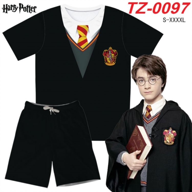 Harry Potter Anime Ant Wrinkle Material Full Color Short Sleeve T-shirt+Shorts Set from S to 4XL