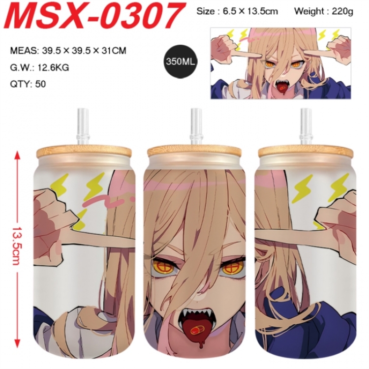 Chainsaw man Anime frosted glass cup with straw 350ML