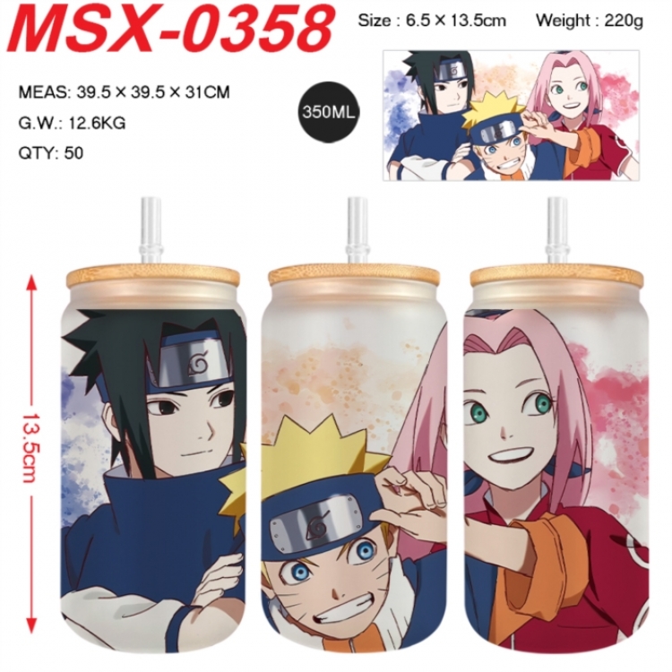 Naruto Anime frosted glass cup with straw 350ML